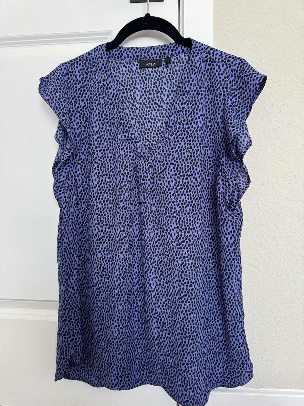 Apt. 9 Blue Purple Leopard Print V-Neck Ruffle Sleeve Top